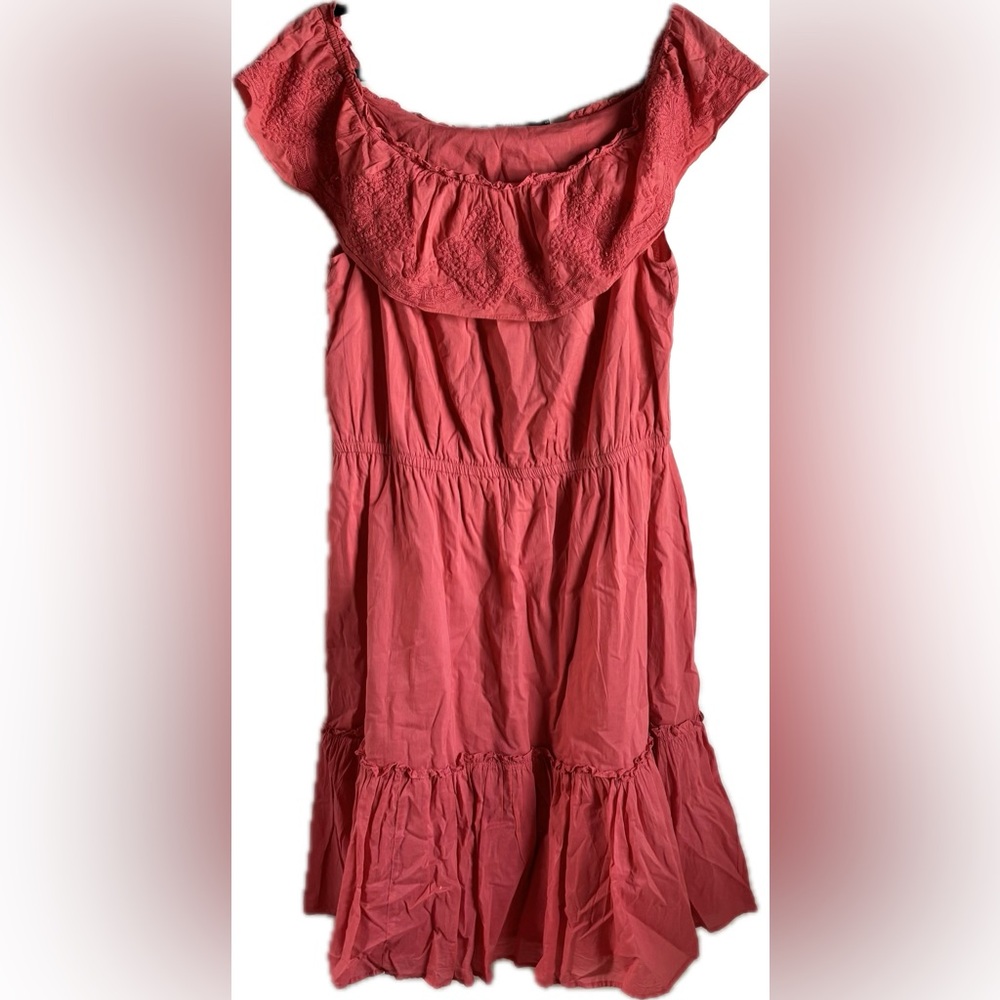 Lauren Ralph Lauren Cotton Coral One-Shoulder Ruffle Midi Dress